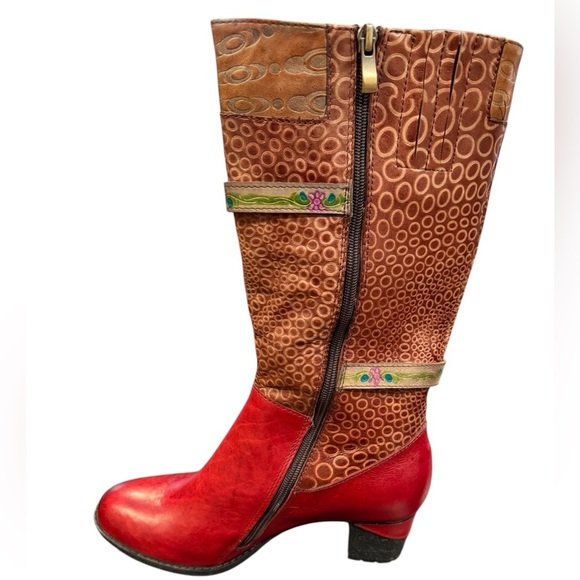 Spring Step L’artiste Carpeverde Knee High Red Chunky Heel Boots Womens size 9.5 - Picture 6 of 13